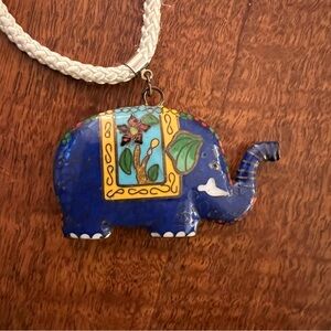 Blue Cloisonné Elephant Pendant, Excellent Condition